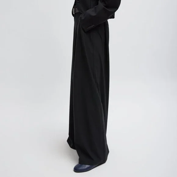 Tibi Tropical Wool Walker Wide Leg Pant in Black - Picture 7 of 8